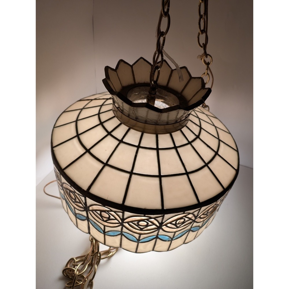 Vintage Tiffany Style Swag Lamp Plastic Hanging Roses Gold Chain WORKS - Picture 2 of 13